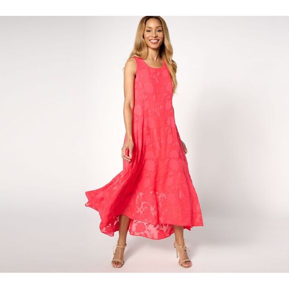 Susan Graver Women's Petite Dress PL Occasions Clip Jacquard Orange A644527 - Picture 1 of 4
